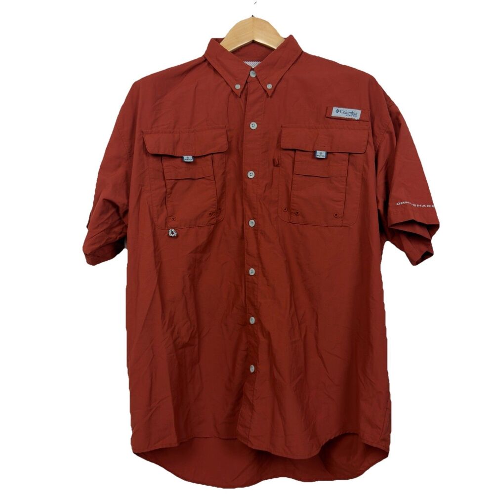 Columbia PFG Omni Shade Vented Fishing Hiking Shirt Men’s L S/S Orange Nylon